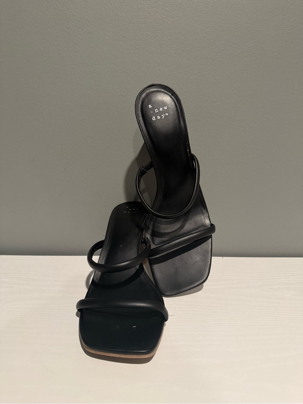 A New Day Black Double Strap Square Toe Block Heel Mules Womens 9.5